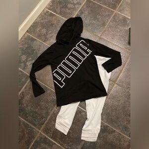 Puma Black Hooded Top with White Leggings Outfit Girls Size 10/12